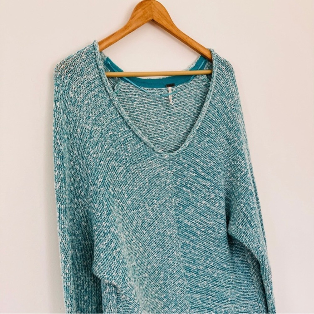 Free People Teal Scoop Neck Slouchy Sweater Dress Blue Turquoise Comfycore - Picture 6 of 13